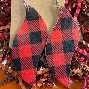 Buffalo plaid faux leather earrings